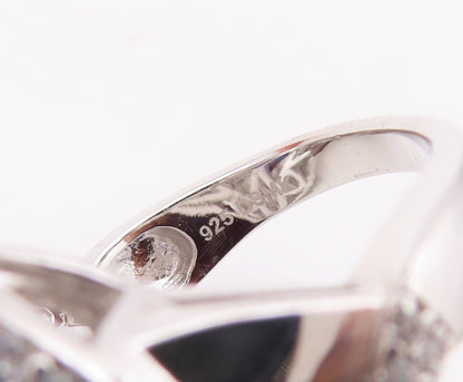 925 Sterling Silver Vintage Ring Drop Cut Sapphire Halo CZ Inlay  Sz 7  RG30509