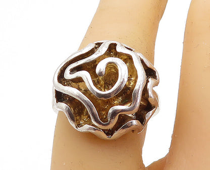 925 Sterling Silver  Vintage Sculpted Floral Motif Statement Ring Sz 7  RG6885