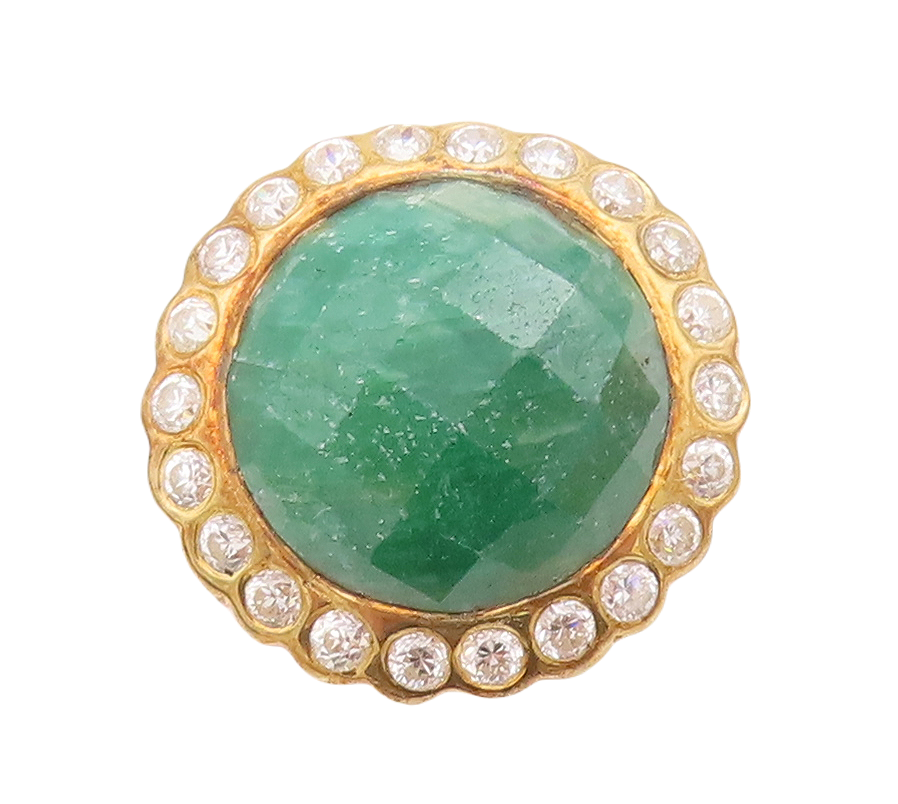925 Sterling Silver Vintage Ring Gold Plated Green Gemstone Halo CZ Sz 6 RG29285