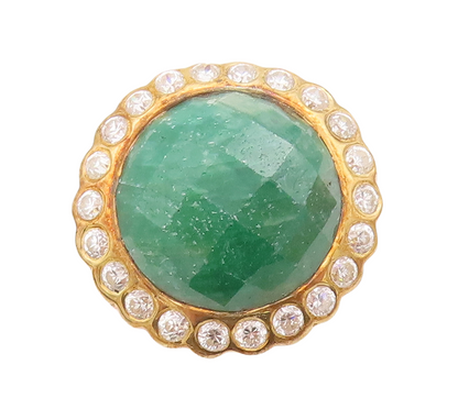 925 Sterling Silver Vintage Ring Gold Plated Green Gemstone Halo CZ Sz 6 RG29285