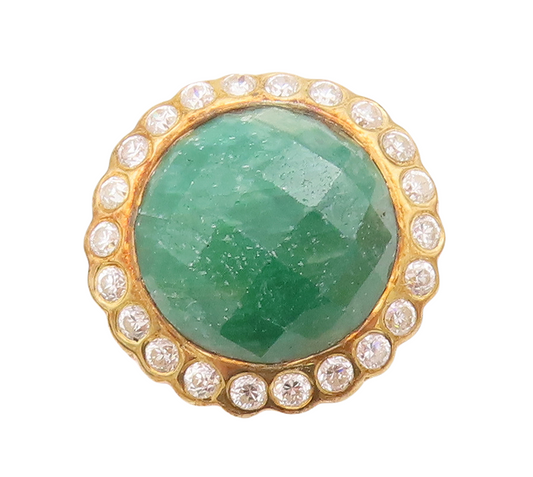 925 Sterling Silver Vintage Ring Gold Plated Green Gemstone Halo CZ Sz 6 RG29285