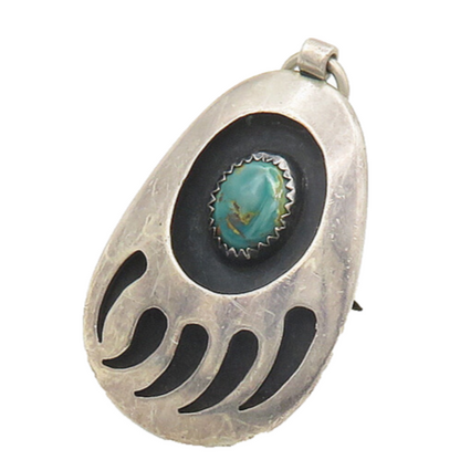 NAVAJO 925 Silver  Vintage Turquoise Bear Print Cocktail Ring Sz 8.5  RG18421