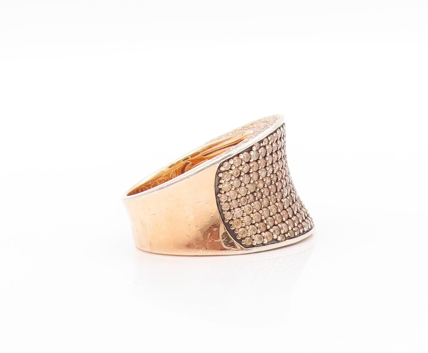 925 Sterling Silver Vintage Ring Gold Plated Champagne CZ Inlay  Sz 7  RG32559