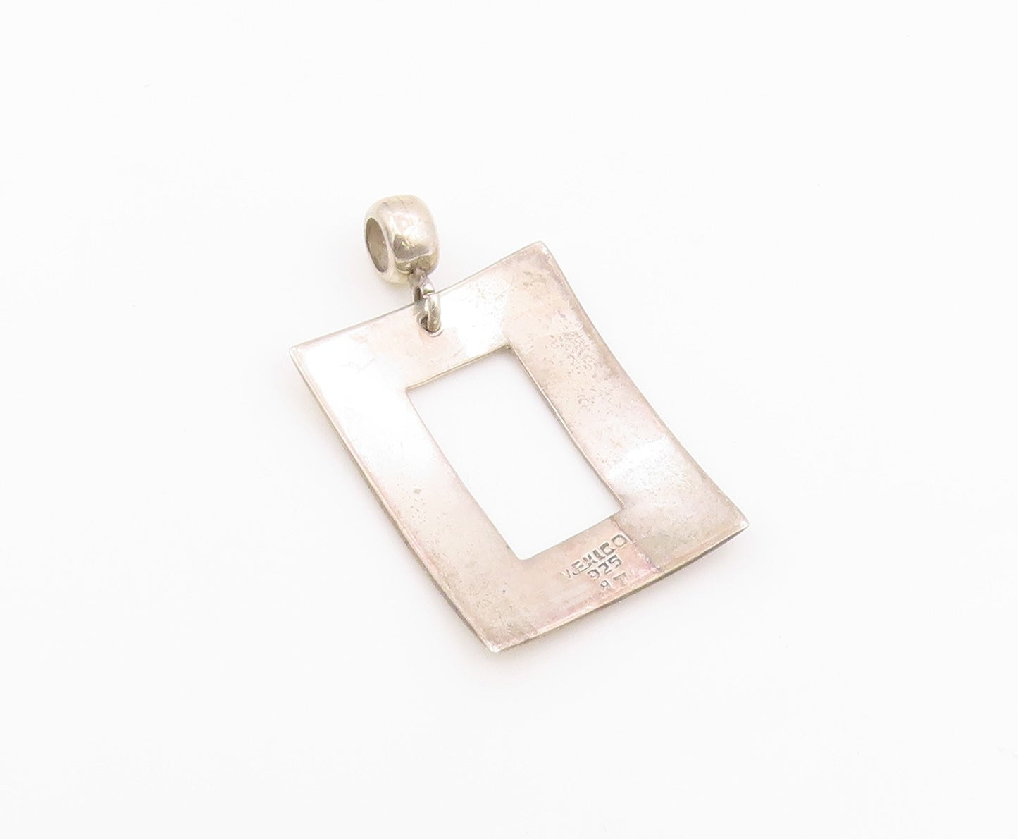 925 Sterling Silver Vintage Pendant ATI MEXICO Modernist Open Rectangle  PT26381
