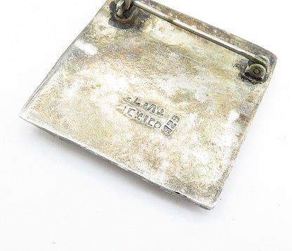 MEXICO 925 Sterling Silver  Vintage Basket Weave Square Brooch Pin  BP2390