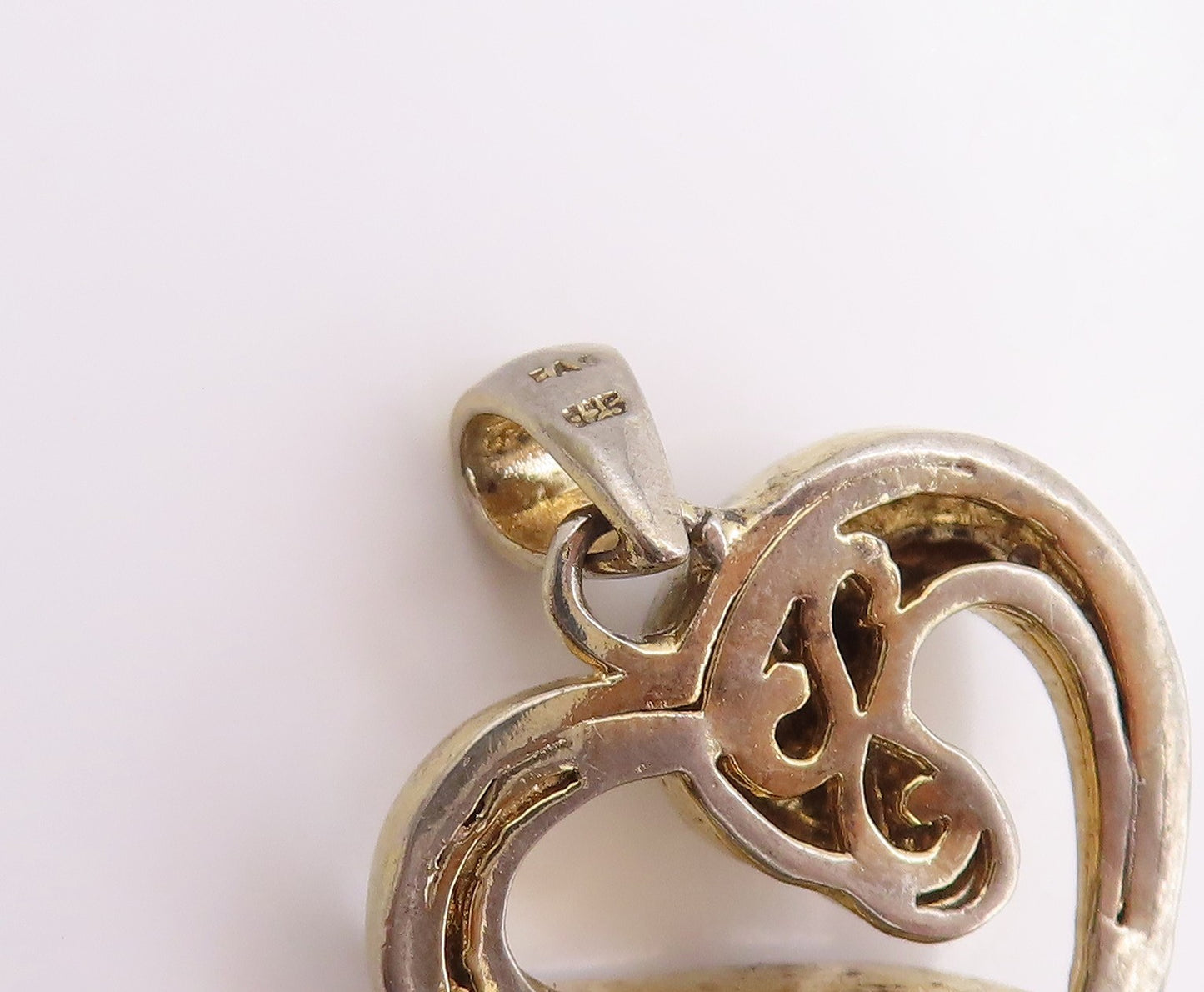 925 Sterling Silver Vintage Pendant Gold Plated Real Diamonds Love Heart PT24954