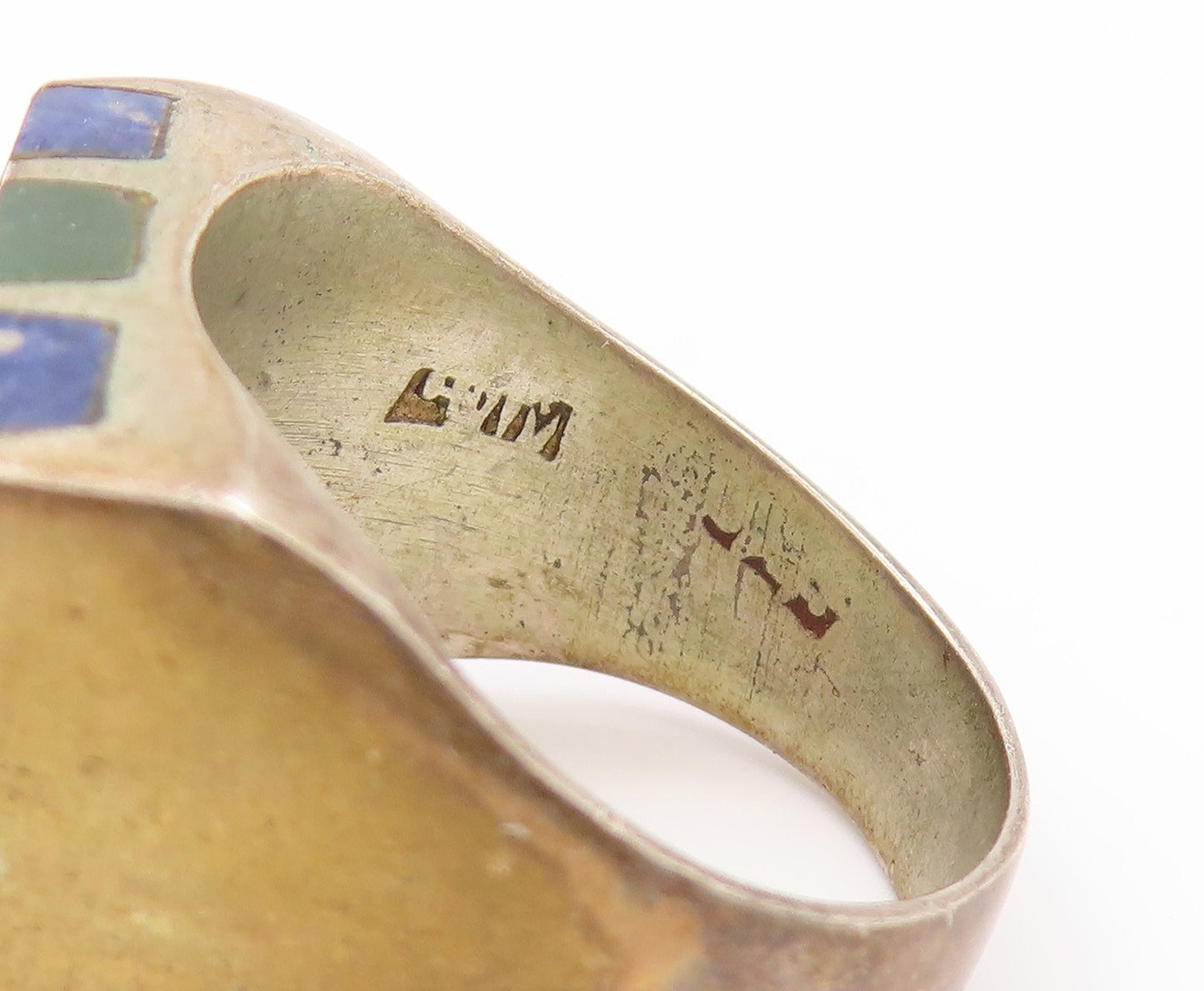 925 Sterling Silver Vintage Ring MEXICO 2 Tone Turquoise Inlay  Sz 9  RG32828