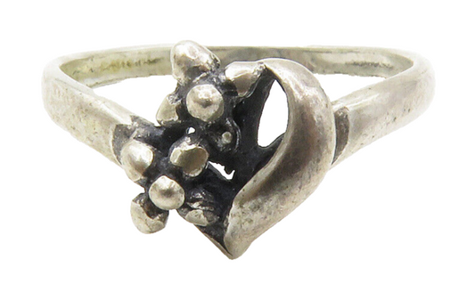 925 Sterling Silver Vintage Dark Tone Petite Floral Band Ring Sz 5 RG14356