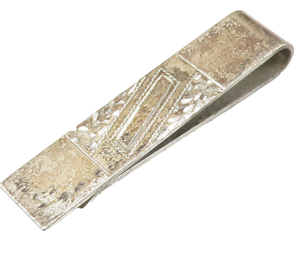 925 Sterling Silver  Vintage Shiny Etched Detail Dark Tone Tie Clip  TR2049