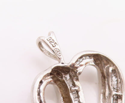 925 Sterling Silver  Vintage Genuine Diamonds Open Love Heart Pendant  PT17620