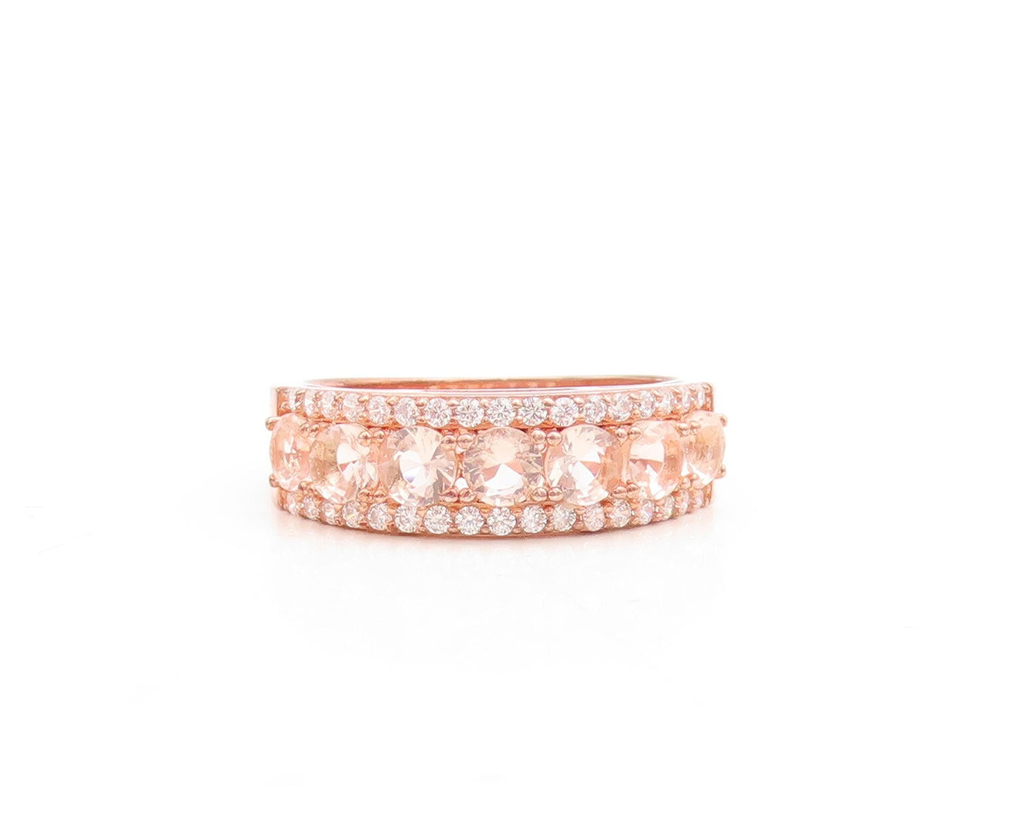 925 Sterling Silver Vintage Ring Rose Gold Plated Morganite & CZ  Sz 7.5 RG30104