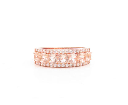 925 Sterling Silver Vintage Ring Rose Gold Plated Morganite & CZ  Sz 7.5 RG30104