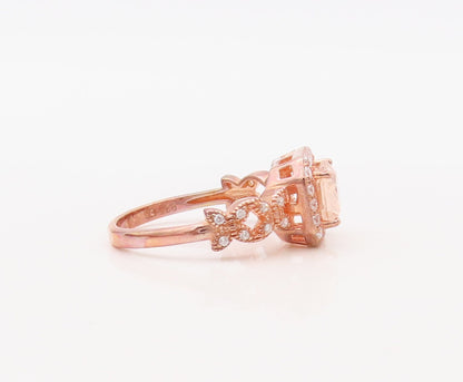 925 Sterling Silver Vintage Ring Rose Gold Plated Morganite & CZ Sz 7  RG30635