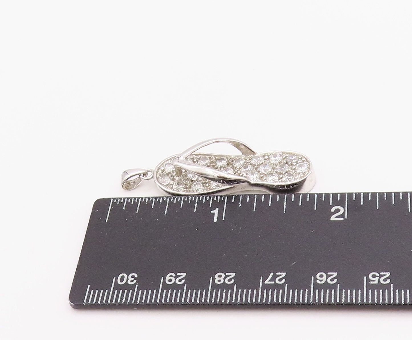 925 Sterling Silver Vintage Pendant Crystal CZ Embellished Flip Flop  PT24916