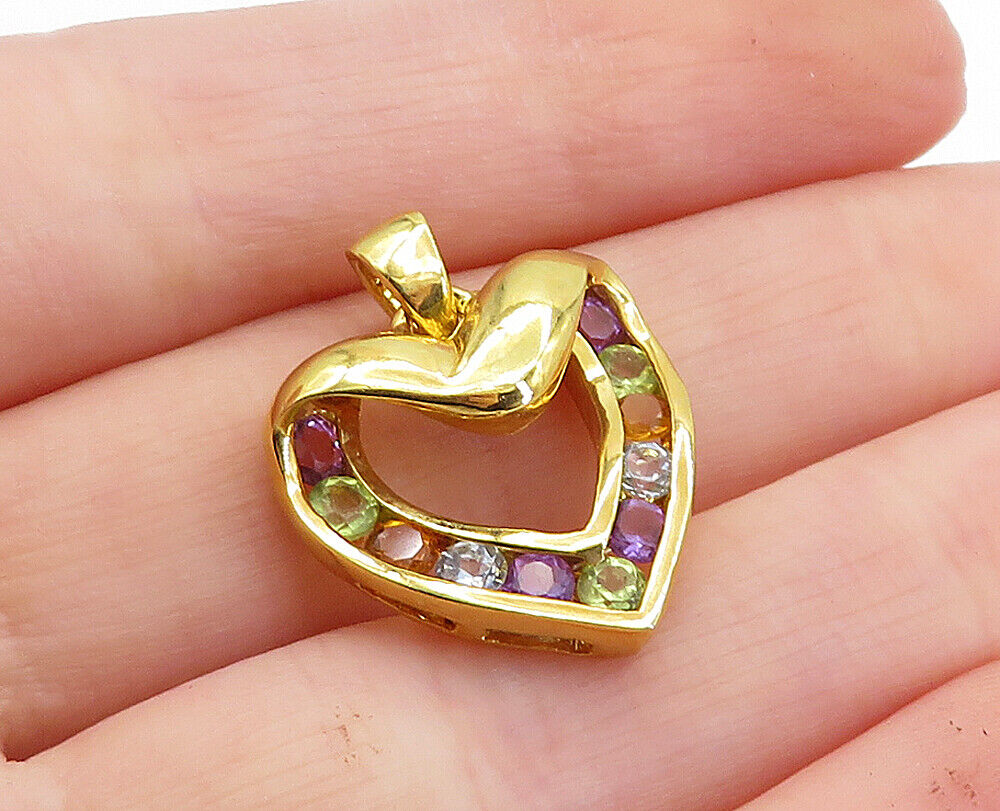 925 Sterling Silver   Amethyst Citrine Peridot & Topaz Heart Pendant  PT5065