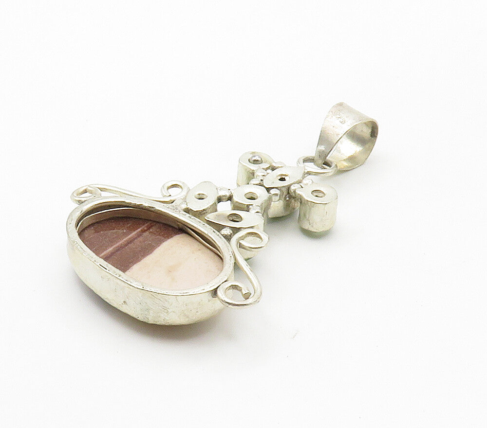925 Sterling Silver  Vintage Brown Agate & Peridot Swirl Pendant  PT11852