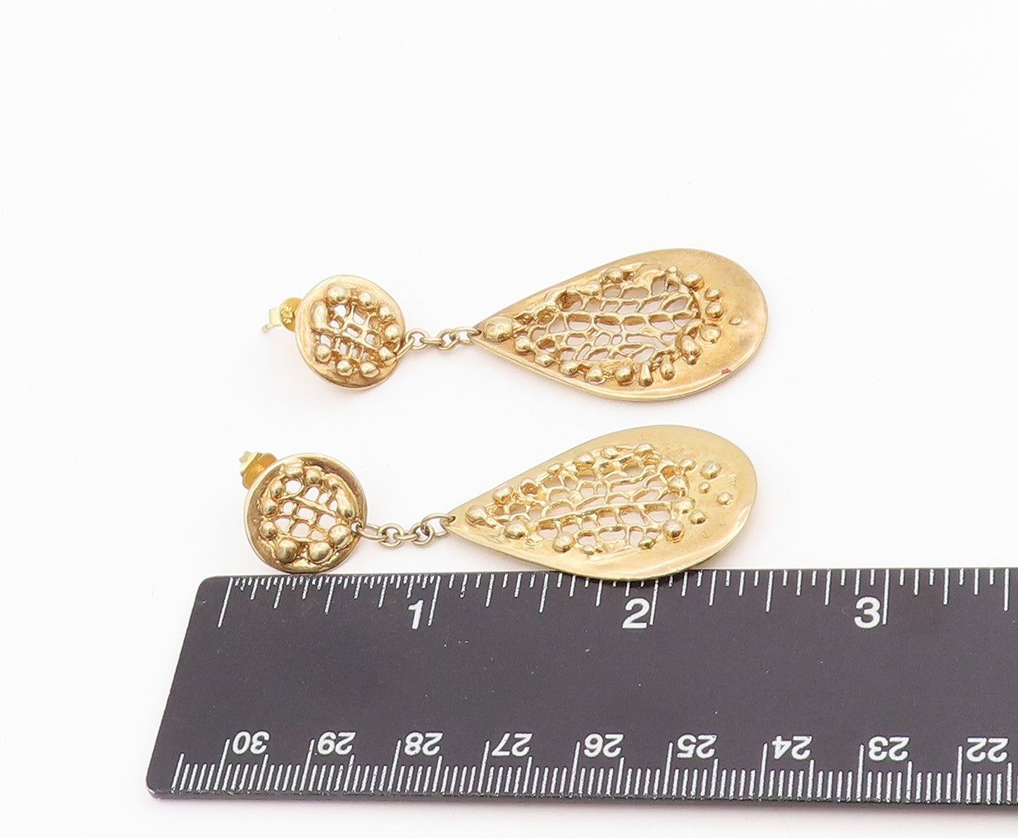 925 Sterling Silver Vintage Earrings Gold Plated Cutout Teardrop Dangle  EG13924