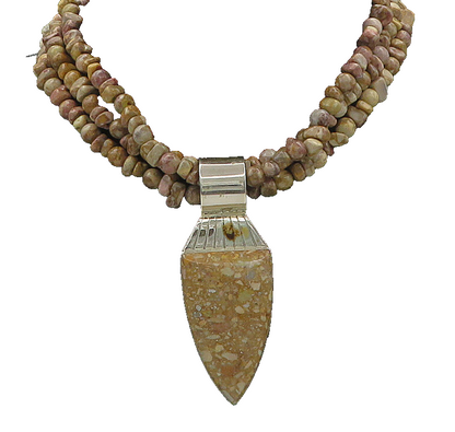 DTR JAY KING 925 Silver  Vintage Brown Jasper Beaded Chain Necklace  NE2894