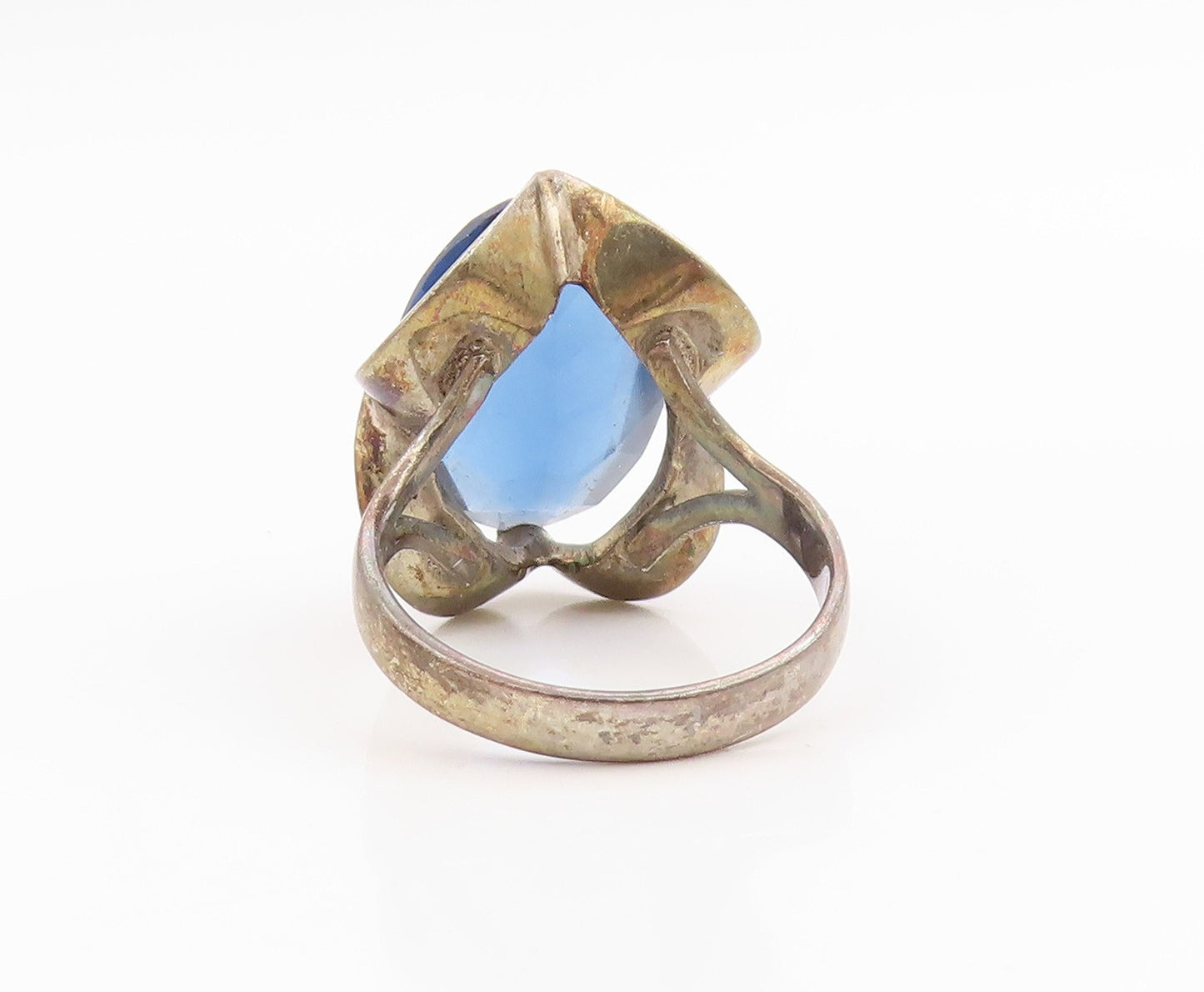 925 Sterling Silver Vintage Ring Modernist Faceted Sapphire Band  Sz 8  RG35976