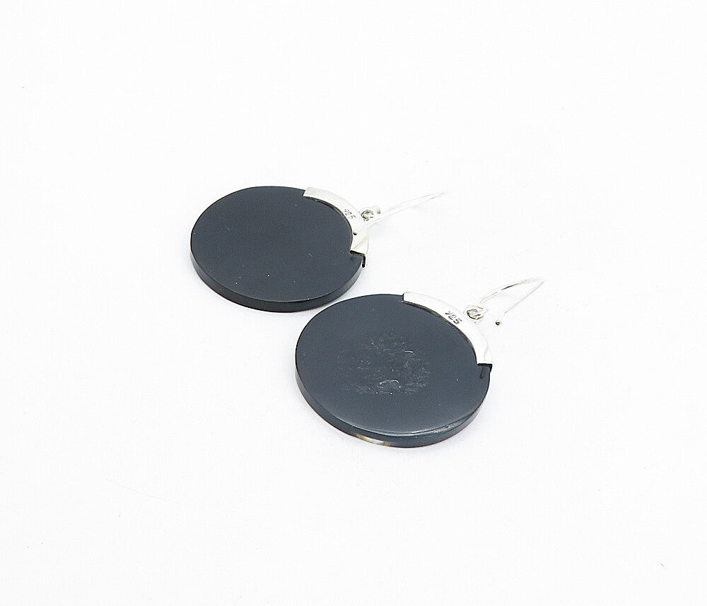925 Sterling Silver  Enamel Patterned Smooth Round Dangle Earrings  EG3430