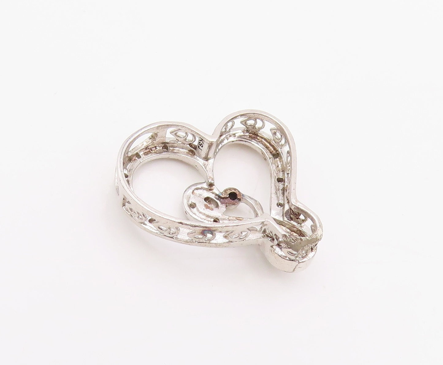 925 Sterling Silver Vintage Pendant Genuine Diamonds Love Heart Charm  PT25973