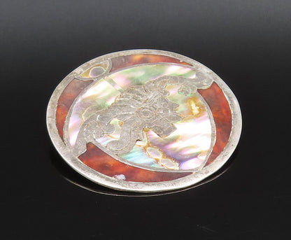 MEXICO 925 Silver  Vintage Abalone & Tiger's Eye Warrior Brooch Pin  BP10088