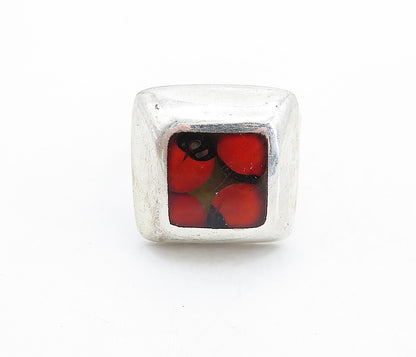 925 Sterling Silver  Vintage Glass Art Square Dome Cocktail Ring Sz 8  RG6132