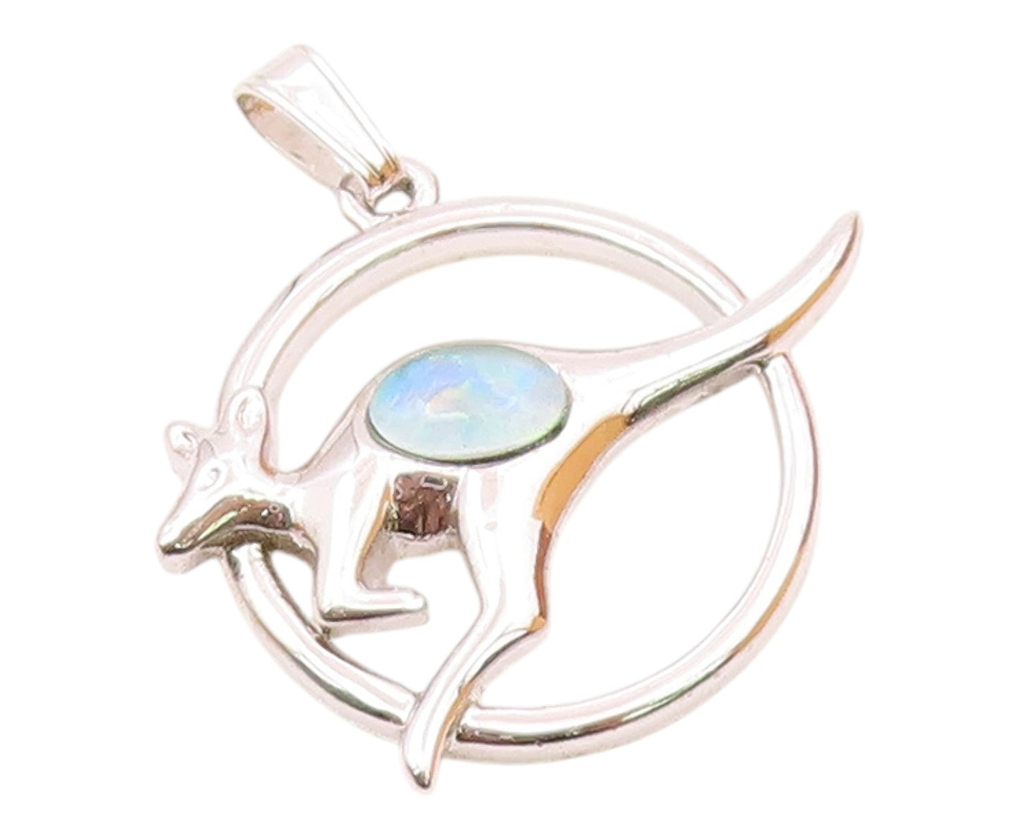 925 Sterling Silver Vintage Fire Opal Kangaroo Jumping Circle Pendant PT21151