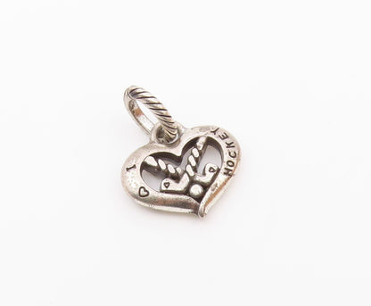 925 Sterling Silver  Vintage I Love Hockey Heart Sports Motif Pendant  PT19454