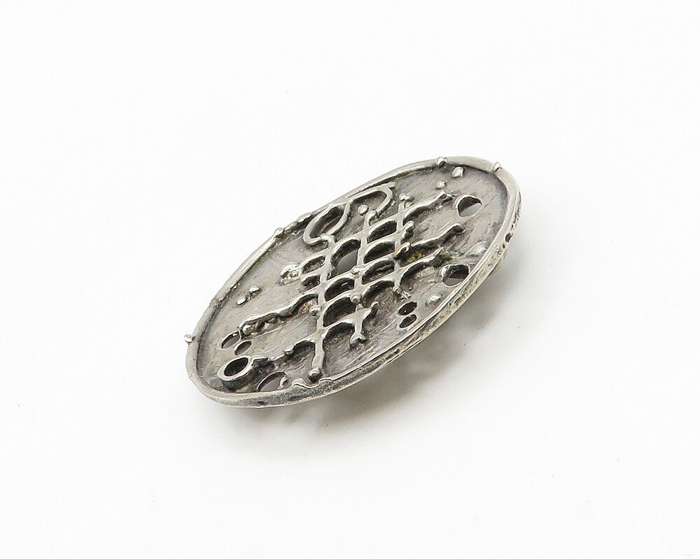 925 Sterling Silver  Vintage Modernist Sculpted Round Brooch Pin  BP7670
