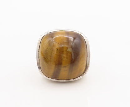 925 Sterling Silver Vintage Ring Large Square Tiger's Eye Inlay Sz 8  RG29534