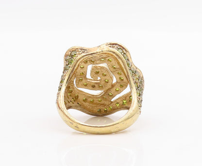 925 Sterling Silver Vintage Ring Gold Plated Spiral Peridot Inlay  Sz 7  RG31715
