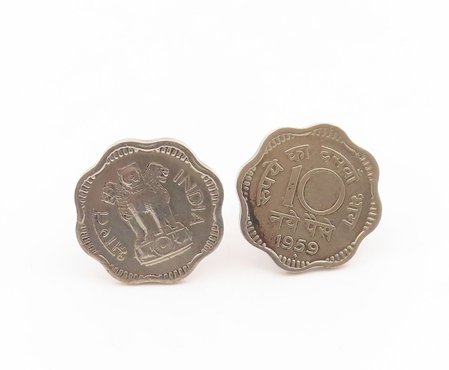 925 Sterling Silver Vintage Cufflinks Indian Ashoka Lion 10 Paisa Coin  TR4202