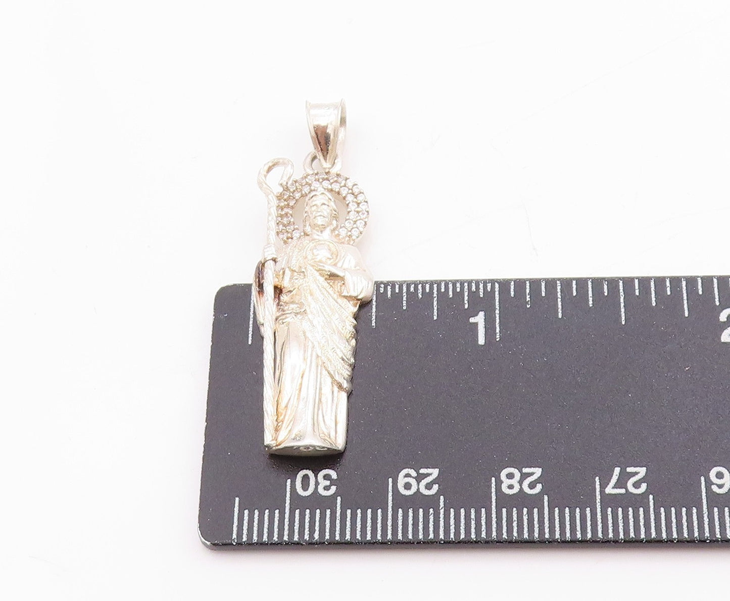 925 Sterling Silver Vintage Pendant Round CZ Jesus Religious Design  PT24759