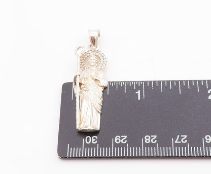 925 Sterling Silver Vintage Pendant Round CZ Jesus Religious Design  PT24759