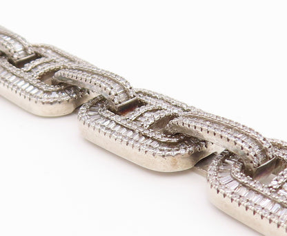 925 Sterling Silver Vintage Bracelet Topaz Baguette Mariner Link Chain  BT11305