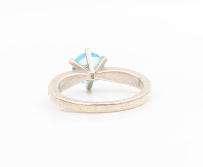 925 Sterling Silver Vintage Ring Round Cut Blue Topaz & CZ Band  Sz 8  RG33996