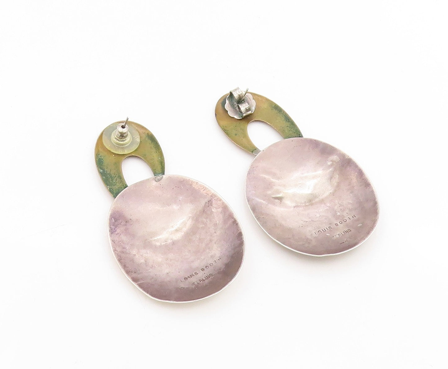925 Sterling Silver Vintage Earrings LOUIS BOOTH Two Tome Hammered Disc  EG14310