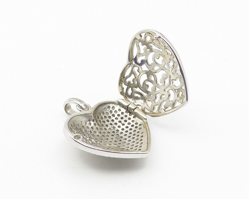 925 Silver  Vintage Genuine Diamonds Love Heart Locket Pendant (OPENS)  PT8316