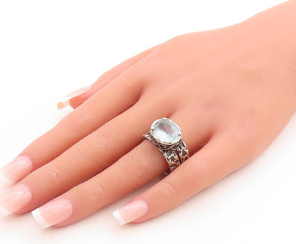 925 Sterling Silver Vintage Ring SHABLOOL ISRAEL Dark Tone Topaz Sz 10.5 RG31610