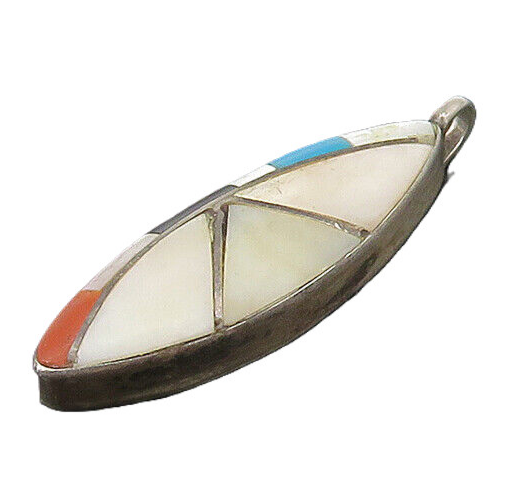 SOUTHWESTERN 925 Silver Vintage Mother Of Pearl & Multi Stone Pendant PT19490