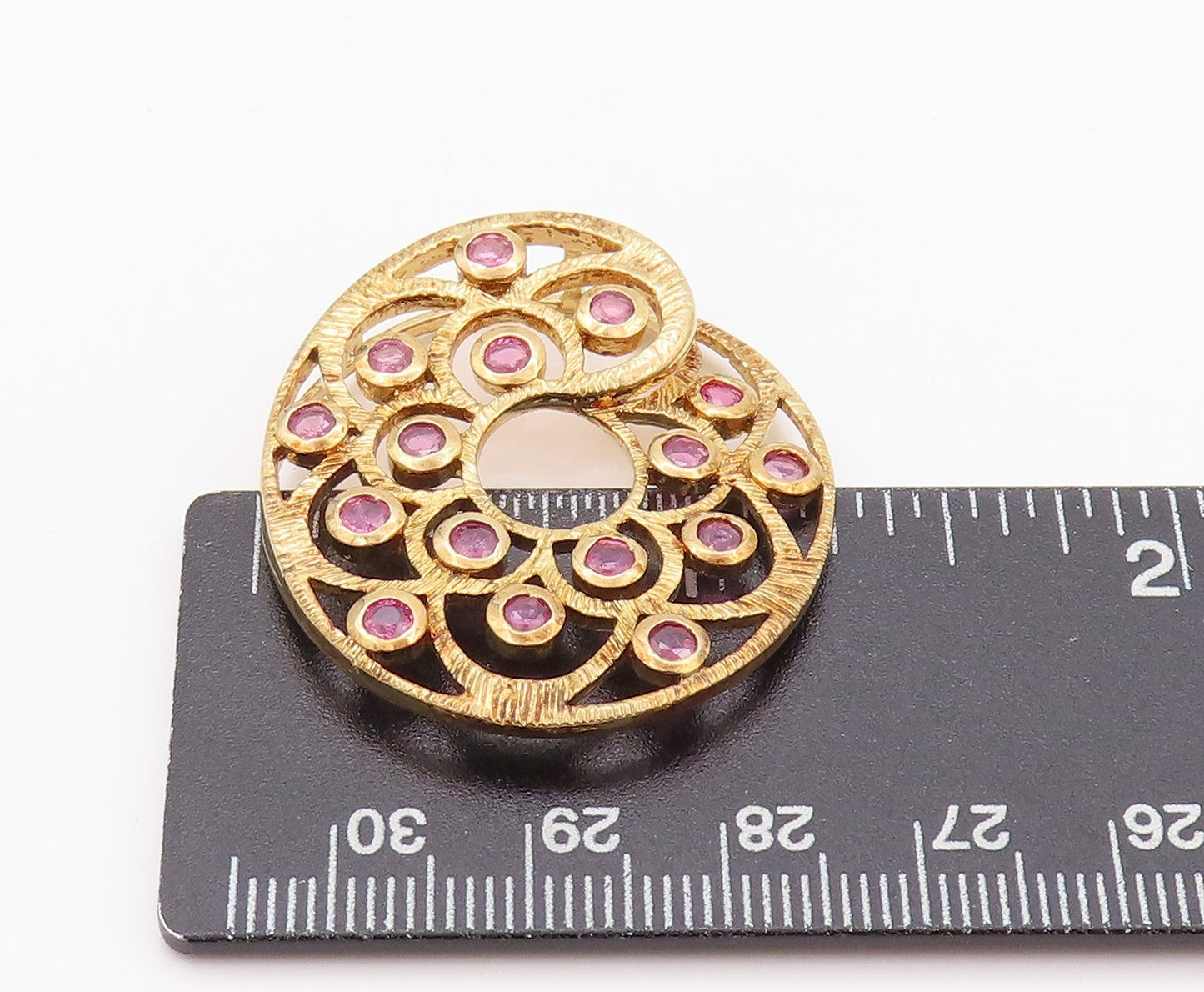 925 Sterling Silver Vintage Pendant Gold Plated Ruby Flower Cutout  PT24036