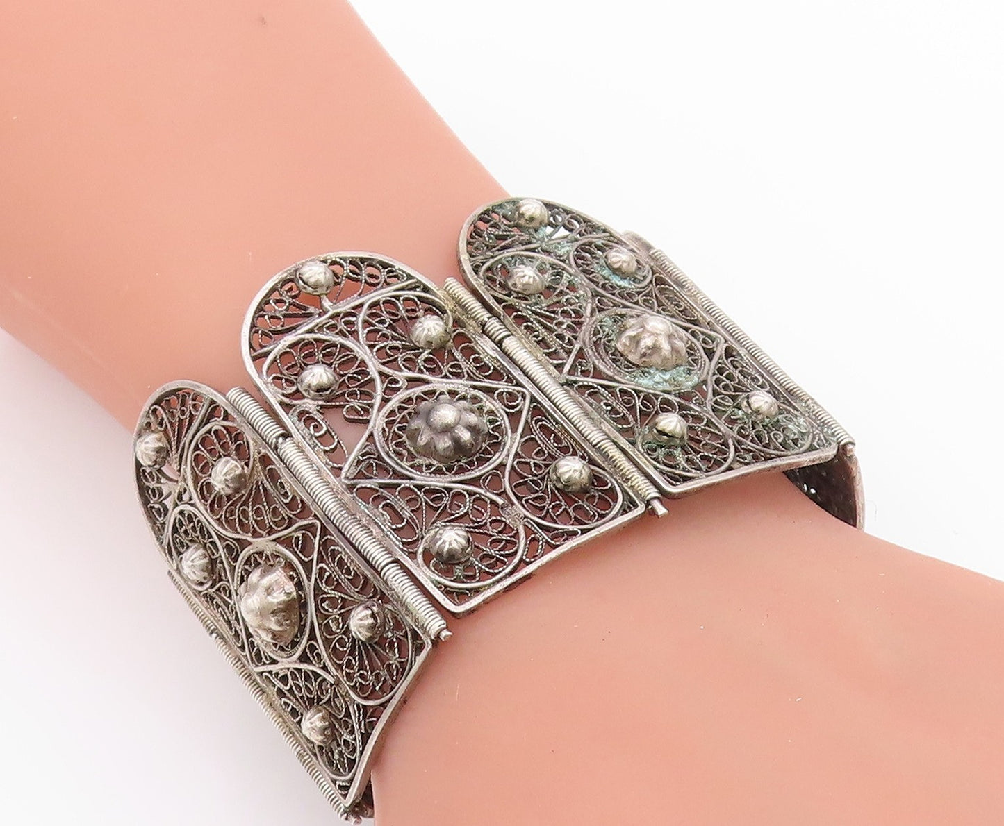 925 Sterling Silver Vintage Bracelet Antique Floral Filigree Work  BT11331