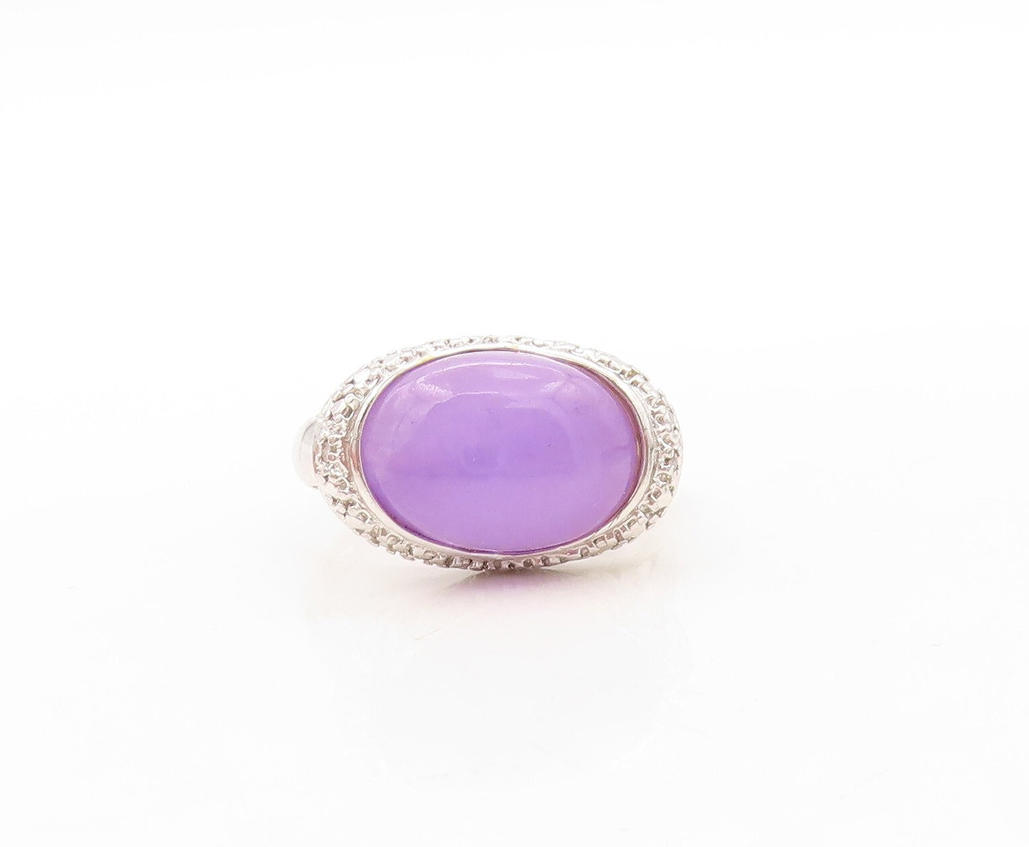 925 Sterling Silver Vintage Ring Designer Purple Chalcedony & CZ  Sz 8  RG31069