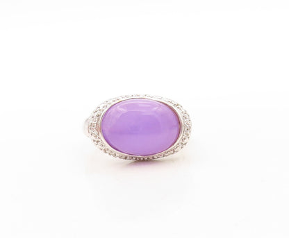 925 Sterling Silver Vintage Ring Designer Purple Chalcedony & CZ  Sz 8  RG31069