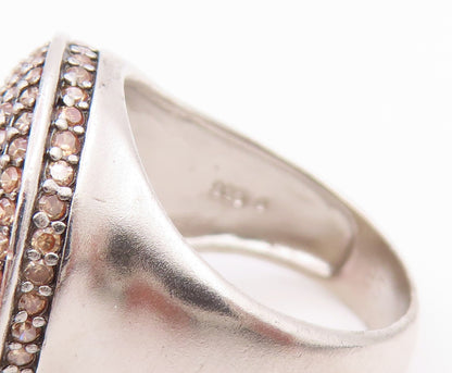 925 Sterling Silver Vintage Ring Champagne CZ Elegant Dome Band  Sz 6  RG34360