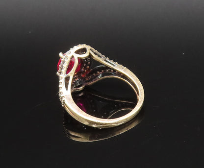 925 Sterling Silver  Vintage Fancy Red & White Topaz Halo Ring Sz 6  RG25891