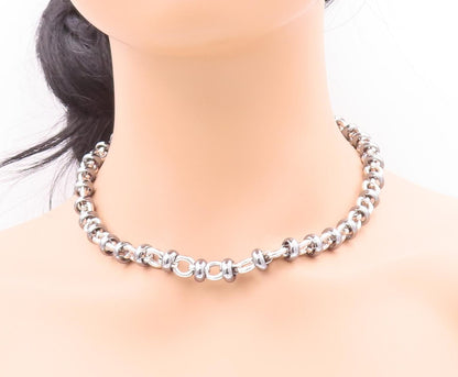 925 Sterling Silver Vintage Necklace Spinning Rings & Carve Linked Rings NE4282
