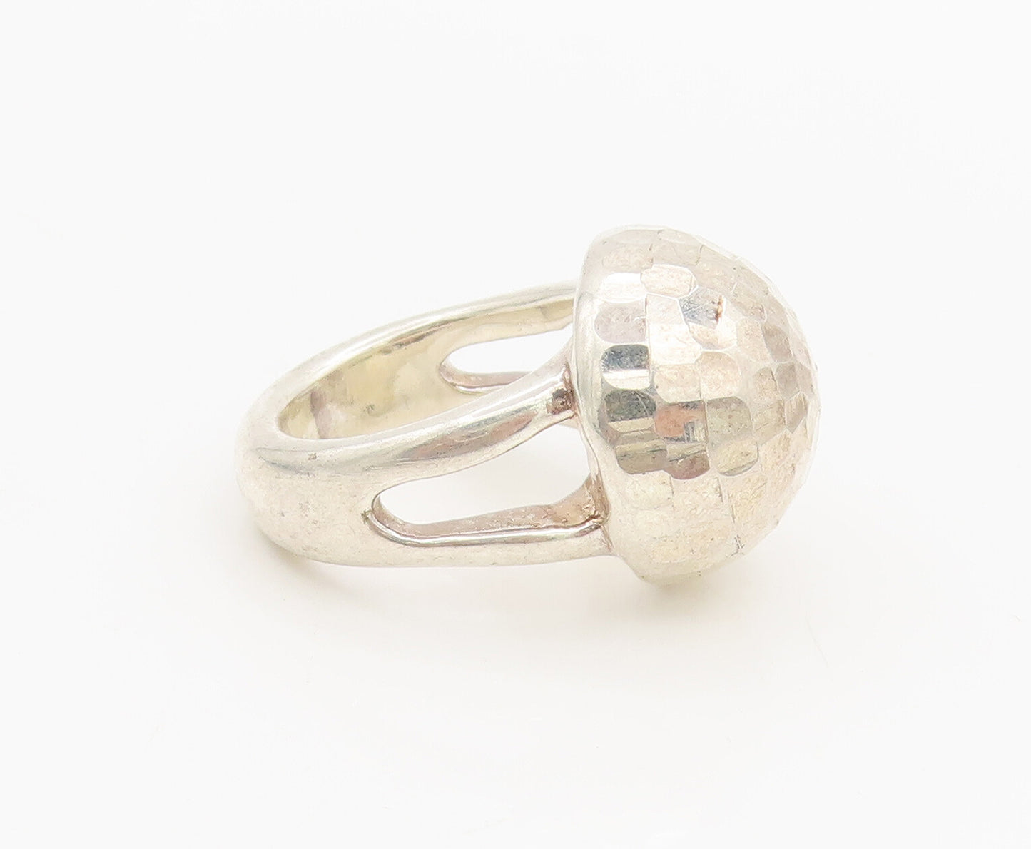 925 Sterling Silver  Vintage Puffed Dome Cut Neck Solid Ring Sz 9  RG26994