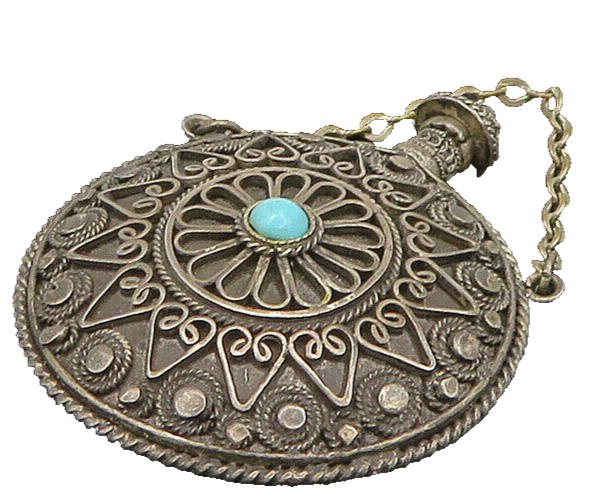 925 Sterling Silver  Vintage Turquoise Ornate Perfume Bottle (OPENS)  TR3197
